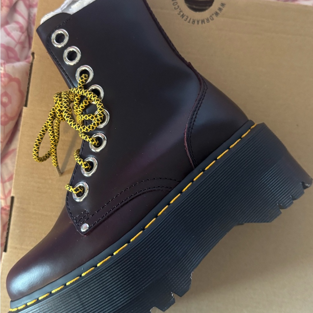 Dr. Martens Burgundy Boots with Yellow Laces